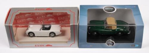 AUSTIN HEALEY MKI, JOWETT JUPITER SA: Two 1:43 scale Exem/Oxford models including a 1958 Austin Healey Mk 1 'Frogeye' open and a Jewett Jupiter SA British Racing green