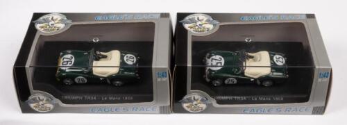 TRIUMPH TR3A: Two 1:43 scale Eagles Race models including a 1959 Triumph TR3A Le Mans #25 and a 1959 Triumph TR35A Le Mans #26
