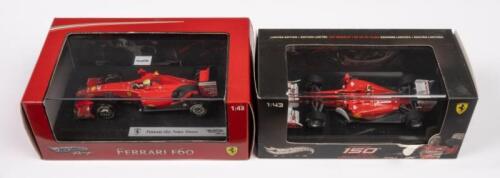 FERRARI 150, FERRARI F60: Two 1:43 scale Hot Wheels Racing models including a Ferrari 150 Turkish GP 2011 Fernando Alonso and a Ferrari F60 Felipe Massa