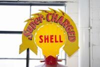 SHELL: A superbly restored 1920s manual petrol pump in 'Shell Motor Spirit' livery complete with&nbsp;plastic illuminated&nbsp;'Clamshell' globe surrounded by enamelled 'Super-CHARGED' wreath&nbsp;sign. - 6