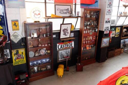 DISPLAY CASES: Two modern decorative timber and glass narrow freestanding display cases, the largest 238cm high, 91cm wide, 20cm deep, the other 194cm high, 92cm wide, 18cm deep