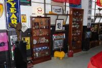 DISPLAY CASES: Two modern decorative timber and glass narrow freestanding display cases, the largest 238cm high, 91cm wide, 20cm deep, the other 194cm high, 92cm wide, 18cm deep - 4