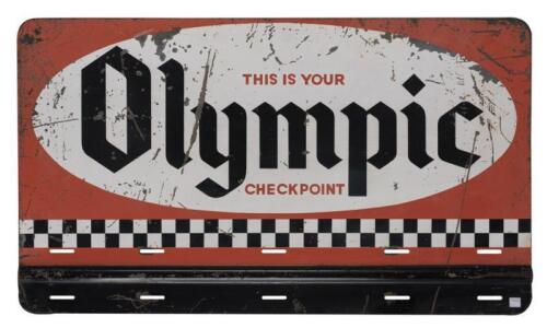 OLYMPIC: A double sided 'This Is Your Olympic Checkpoint' enameled sign, with slotted base, (91.5cm wide, 53cm high)