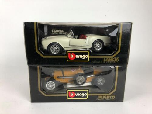 BBURAGO: Two 1:18 scale Bburago models. Bugatti and Lancia