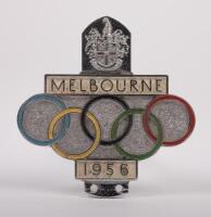 OLYMPICS: A 1956 Melbourne Olympics enamel car badge, produced by H.R. Hobson, 10.5cm high