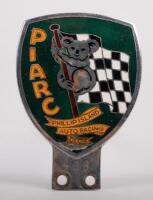PIARC: A circa 1950s/1960s Phillip Island Auto Racing Club enameled grill badge with membership number '468', 12cm high
