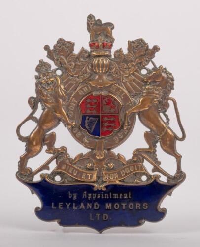 LEYLAND: A rare large early 'by Appointment LEYLAND MOTORS LTD.' enameled and brass embossed plaque, 14.5cm high