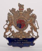 LEYLAND: A rare large early 'by Appointment LEYLAND MOTORS LTD.' enameled and brass embossed plaque, 14.5cm high