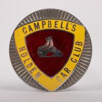 HOLDEN: A circa 1950s /1960s Campbell's Holden Car Club (Preston) enameled brass grill badge, stamped with membership number '26', produced by&nbsp;K.G Luke Melbourne,&nbsp;8cm diameter