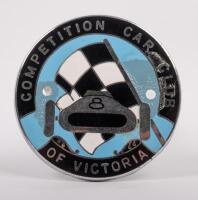 COMPETITION: A circa 1950s Competition Car Club of Victoria enamel grill badge, 7cm diameter