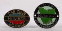 HUMBLER: Two&nbsp;Humbler Car Club&nbsp;enamel grill badges, for Victoria and Tasmania, each approx. 8.5cm wide