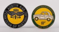 AUSTIN: Two Austin Car Club of Australia enamel badges featuring the A30 and A40, 8cm diameter