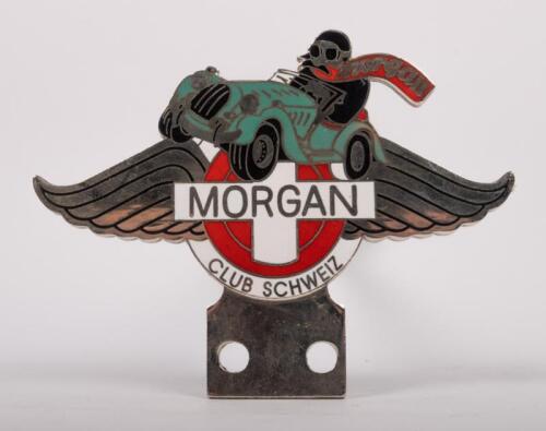 MORGAN/SWITZERLAND: A Morgan Club Schweiz enamel grill badge, produced by Hanggi...Wallbec, 10.5cm wide