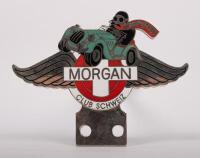 MORGAN/SWITZERLAND: A Morgan Club Schweiz enamel grill badge, produced by Hanggi...Wallbec, 10.5cm wide