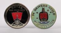 ROVER: Two Rover 'P4 Drivers Club Australia and A.C.T'&nbsp;enamel grill badges, 8cm diameter