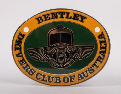 BENTLEY: A Bentley drivers club of Australia grille badge, c1990's, has the number 25 stamped into rear, manufactured by badge'rs, 7.5cm x 9cm