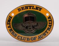 BENTLEY: A Bentley drivers club of Australia grille badge, c1990's, has the number 25 stamped into rear, manufactured by badge'rs, 7.5cm x 9cm