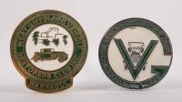 WEST GIPPSLAND/GOULBURN VALLEY: A pair of country Victoria grille badges, West Gippsland vehicle restorers club inc Warragul, 7.5cm x 8cm, Goulburn valley motor vehicle collectors club, 7cm diameter