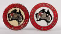 VINTAGE DRIVERS CLUB: A pair of vintage drivers club, vdc&nbsp;club badges, first one is an early enamel version, with number #295 stamped in the back, manufactured by Pitcher Melbourne, second one is a later epoxy coated version, both 7.5cm in diameter