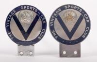 VINTAGE SPORTS: A pair of the vintage sports car club grille badges, the older one being enamel, manufactured by Marples and Beasley Birmingham, 7.5cm x 9.5cm, the second one being of the same design but a paint filled lighter weight badge, 7.5cm x 10cm
