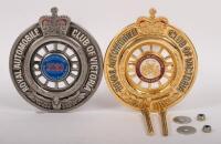 RACV: A pair of RACV sponsored rally grille badges, RACV, veteran car club, commemorative Tooradin run 2003, manufactured by Bradford badges, 10cm x 11.5cm, RACV, centenary hillclimb Heidelberg, 1904 - 2004, limited edition 0545/1000 pieces, manufactured 