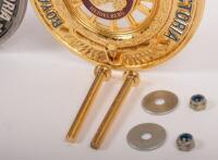 RACV: A pair of RACV sponsored rally grille badges, RACV, veteran car club, commemorative Tooradin run 2003, manufactured by Bradford badges, 10cm x 11.5cm, RACV, centenary hillclimb Heidelberg, 1904 - 2004, limited edition 0545/1000 pieces, manufactured - 2
