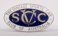 VSCC: A great example of The vintage sports car club of Australia grille badge, an enamel version, with 2 bolts on the rear, 5.5cm x 9.5cm