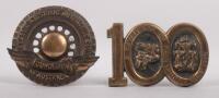 100 YEARS CAVALCADE CHACA: A pair of early solid cast car grille badges, a 100 year cavalcade of transport 1978, this one is a solid brass cast badge, has A.N.P.A.S. on the rear, 7.5cm x 12cm, also a C.H.A.C.A club grille badge, heavy cast, c1980's, 9.5cm