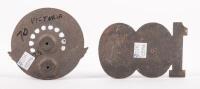 100 YEARS CAVALCADE CHACA: A pair of early solid cast car grille badges, a 100 year cavalcade of transport 1978, this one is a solid brass cast badge, has A.N.P.A.S. on the rear, 7.5cm x 12cm, also a C.H.A.C.A club grille badge, heavy cast, c1980's, 9.5cm - 2