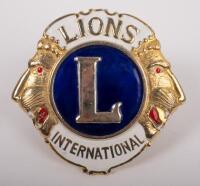 LIONS INTERNATIONAL: A lions international car grille badge, enamel inlay, c1980's, 2 bolts on rear, 9cm x 9cm
