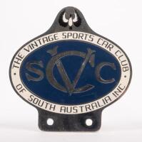 V.S.C.C.S.A.: A nice example of the vintage sports car club of South Australia inc car grille badge, c1990's, 10cm x 10cm