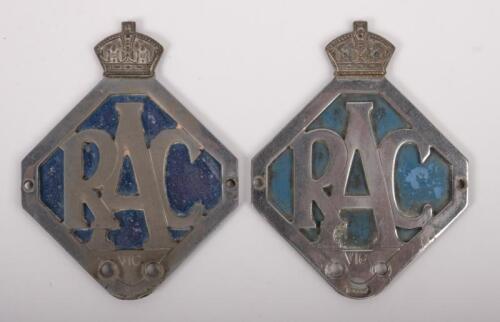 R.A.C.V.: A pair of RACV lozenge badges, both badges have the Kings crown, c1960s Victoria, manufacturer Stokes & sons Melbourne, 8.5cm x 11cm