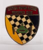 BRITISH: A British motor racing marshals club grille badge, shield shaped, 2 bolt fittings on back, 8 cm x 9.5cm&nbsp;
