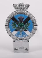 SCOTLAND: A fine enamel chrome 'Scotland' badge with thistle to centre, made by J.R. Gaunt, Birmingham