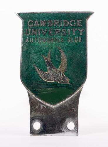 CAMBRIDGE: A chrome enamel 'Cambridge University Automobile Club' grille badge