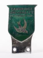 CAMBRIDGE: A chrome enamel 'Cambridge University Automobile Club' grille badge