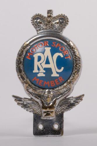 R.A.C: A chrome enamel RAC Motor Sport Member badge, made by the Birmingham Medal & Badge Company, numbered '5951' to rear, enamel convex centre