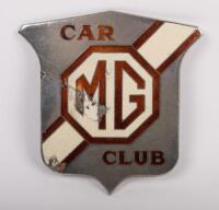 MG: A chrome enamel MG Car Club grille badge, made in England by Gladman & Norman, Birmingham, some enamel loss and damage evident to front, 9.5cm high, 9.5cm wide