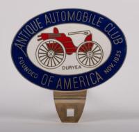 A.A.C.A: an enamel Antique Automobile Club of America grille badge