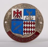 FRENCH RIVIERA: A chrome enamel Cote D'Azur badge, with coat of arms at centre