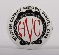 H.V.C: A Western District Historic Vehicle Club metal badge