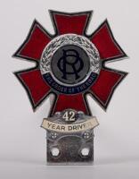 ORDER OF THE ROAD: A chrome enamel 'The Order of the Road' badge, 42 Year Driver award, engraved 'B5280' to reverse