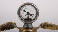 CAR MASCOT: A pre-war brass winged mascot with Calorimeter&nbsp;(temperature gauge) at centre, made by Wilmot of Birmingham, affixed to bakelite base - 3