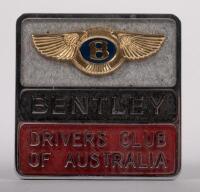 BENTLEY: A Bentley Drivers Club of Australia grille badge with enamelled 'B' on upper winged portion