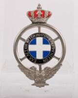 G.A.T.C: A circa 1940s Greek Automobile & Touring Club badge in nickel plated brass with enamel, crown finial, 11.5cm high x 7cm in diameter