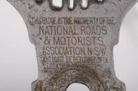 NRMA: An early chrome NRMA members grille badge, numbered '34134' to lower front, 14.5cm high, 9cm wide - 3