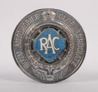 R.A.C: An early Royal Automobile Club UK members badge with enamel centre, engraved '5238' to reverse, made by Birmingham Medal Co., 8cm in diameter