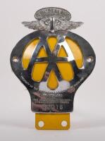 A.A N.Z: A circa 1950s/60s New Zealand Automobile Association members badge, engraved '62016' to lower front, with yellow backplate, 14cm high, 10cm wide