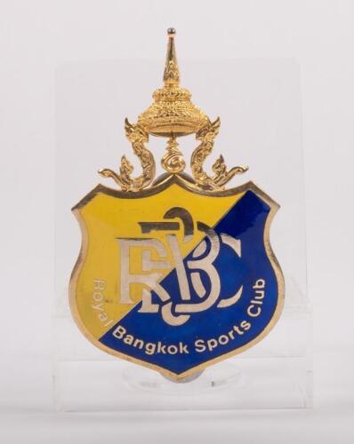 THAILAND: An enameled Royal Bangkok Sports Club badge with crown finial, 13cm high, 8cm wide