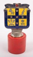 SCOTS COLLEGE: An early enamel Scots College NSW&nbsp;badge, made by Angus & Coote Sydney affixed to plastic base, 10cm high (badge only), 8cm wide